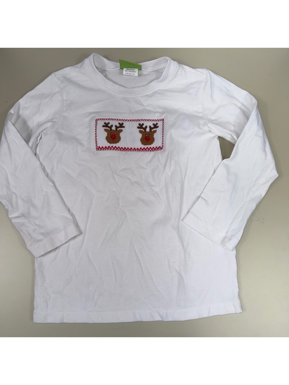 Classic Whimsy Girls Size 5 Christmas Reindeer Smocked Long Sleeve Shirt